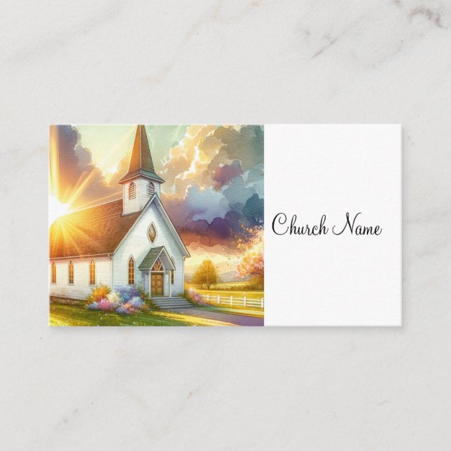 Country White Church Watercolor Business Card (Front)