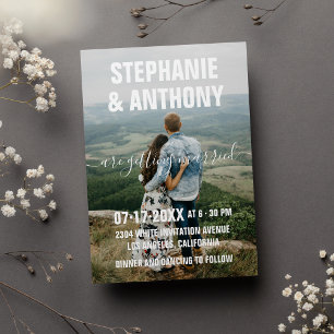 Country white script typography photo wedding  invitation