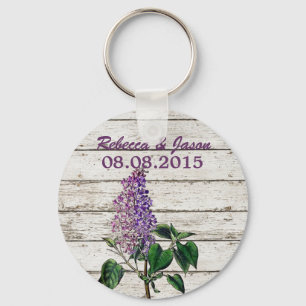 country whitewashed barn wood purple lilac wedding keychain