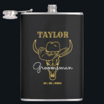Country Wild West Cowboy Personalized Groomsmen Hip Flask<br><div class="desc">Personalized gifts for groomsmen with old western cowboy theme. Decorated with cowboy hat with vintage western font. Text and background colour are editable using the Design Tool to fit your occasion. Get this customize gift for wedding,  bachelor party,  engagement party or any other special occasions.</div>