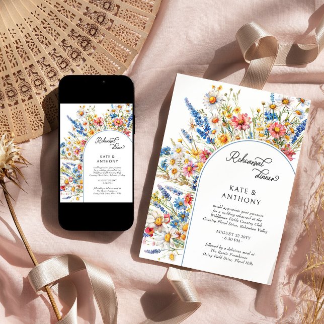 Country Wildflower Arch Wedding Rehearsal Dinner Invitation (Rehearsal Dinner Invitation from the Country Wildflower Wedding Collection by Darling & May)