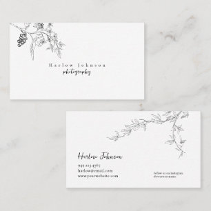 Country Wildflower Floral Botanical Line Drawing Business Card