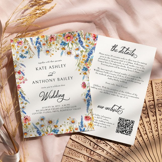 Country Wildflower Wedding Details and Website Invitation (Wedding Invitation with details from the Country Wildflower Wedding Collection by Darling & May)