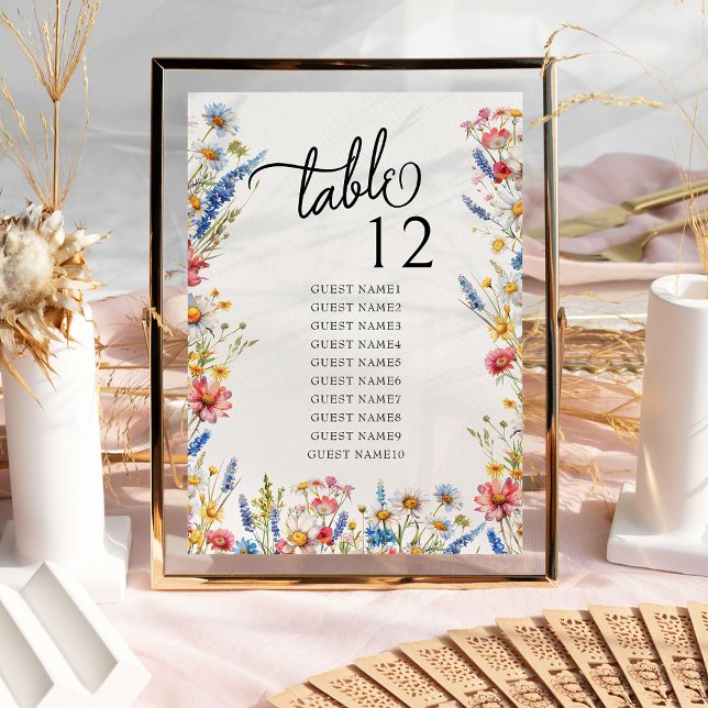 Country Wildflower Wedding Table Seating Chart (Table number with guest seating list from Country Wildflower Wedding Collection by Darling & May)