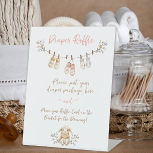 Country Winter Boho Baby Girl Diaper Raffle Pedestal Sign