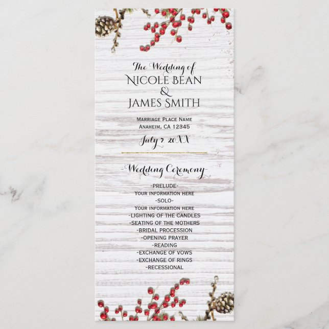 Country Winter Holiday Berries & Pine Cone Program (Front)