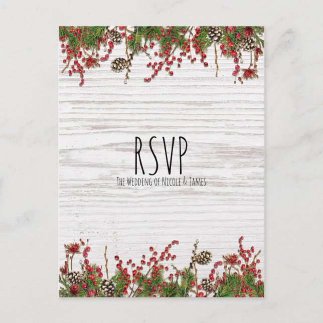 Country Winter Holiday Berries & Pine Cone Wedding (Front)