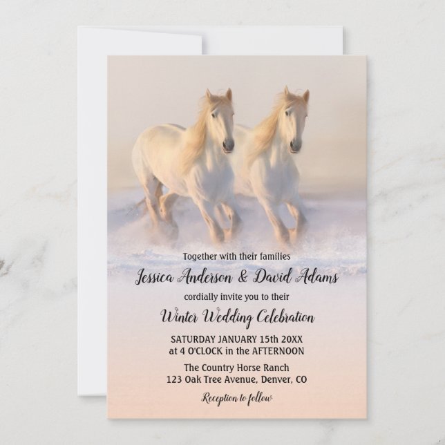 Country Winter Horses Wedding Invitation (Front)