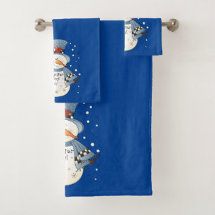 Country winter snowman Holiday Bath Towel Set