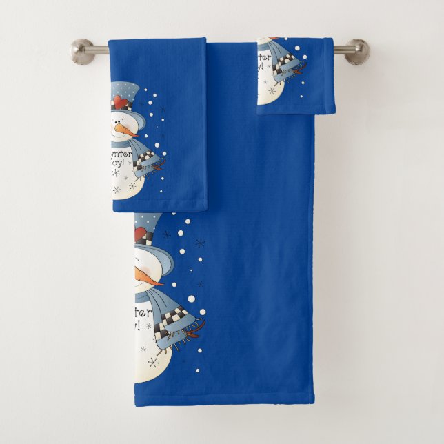 Country winter snowman Holiday Bath Towel Set (Insitu)