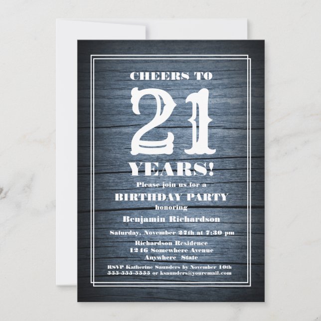 Country Wood 21st Birthday Party Invitation (Front)