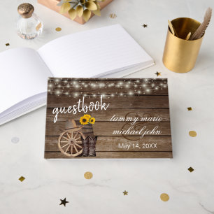 Country Wood Barrel with Sunflowers Guest Book