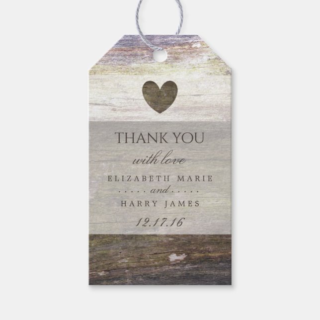 Country Wood Heart Wedding Gift Tags (Front)
