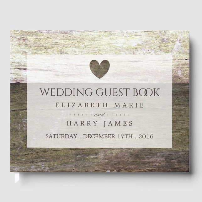 Country Wood Heart Wedding Guest Book (Front)