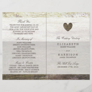 Country Wood Heart Wedding Program