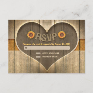country wood heart wedding rsvp design card