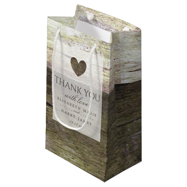 Country Wood Heart Wedding Small Gift Bag (Front Angled)