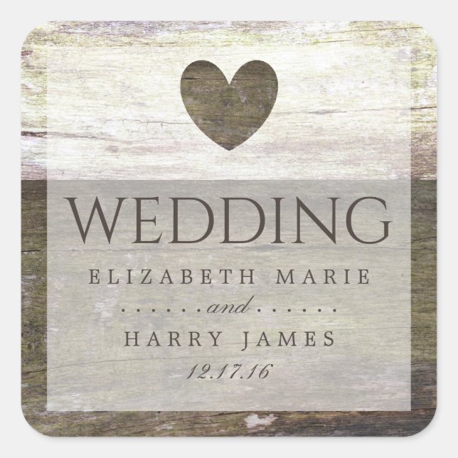 Country Wood Heart Wedding Square Sticker (Front)