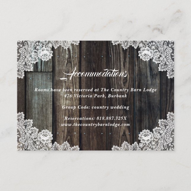 Country Wood Lace Mariage Hotel Carte d'hébergemen (Devant)