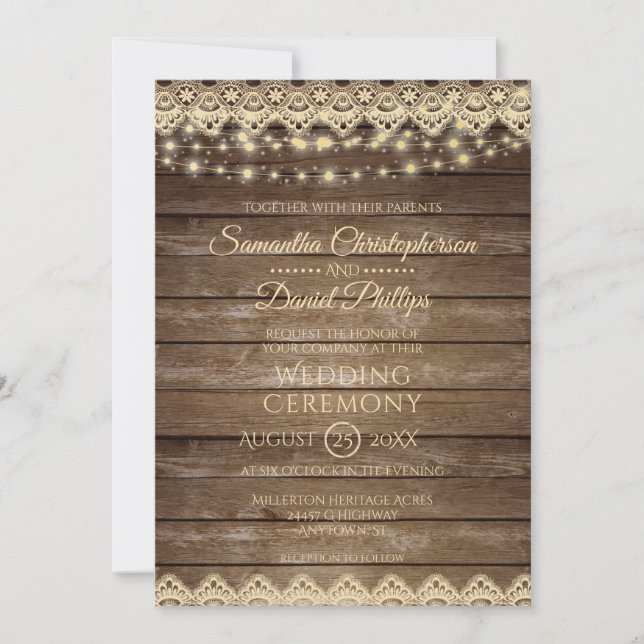 Country Wood | Lights & Lace Wedding Invitation (Front)
