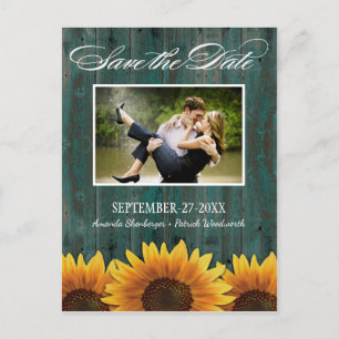 Country Wood Rustic Sunflower Save the Date Cards