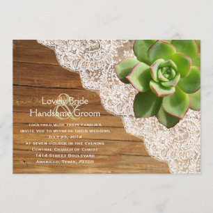 Country Wood Succulent Lace Wedding Invitation