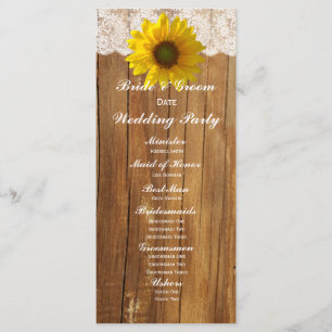 Country Wood Sunflower Lace Wedding Program
