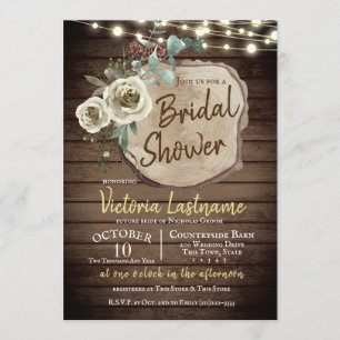 Country Wood Tree Slice Rustic String Lights Invitation