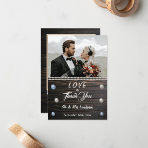 Country Wood White Pearls & Lace Thanks Note Card