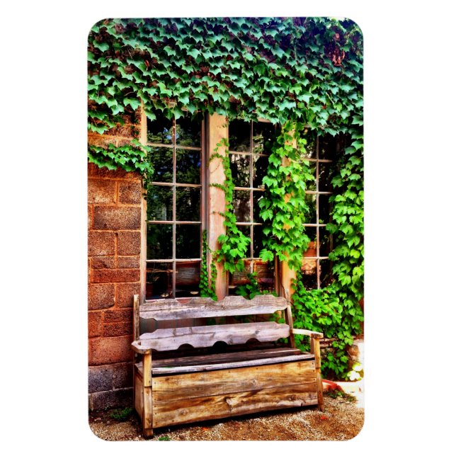 Country Wooden Bench Ivy Vines Flexible Magnet (Vertical)