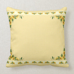 Country Yellow Gingham Sunflowers Throw Pillow
