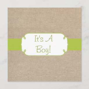 Country Yellow Green and Beige Burlap Baby Shower Invitation