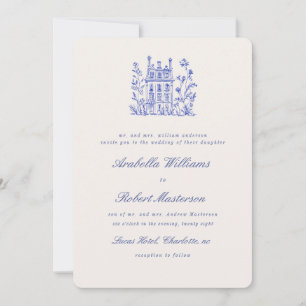Countryside Blue Elegant Wedding Invitation