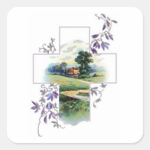 Countryside Christian Cross Square Sticker