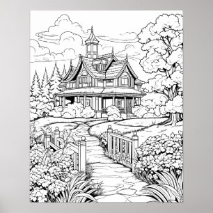 Countryside Farmhouse Coloring Poster