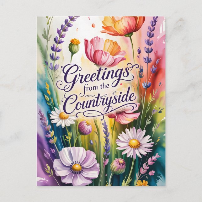 Countryside Greetings Floral Design Postcard (Front)