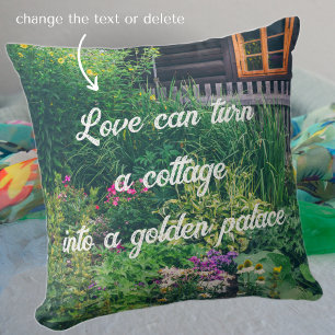 Countryside house with a colourful garden throw pillow