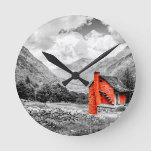 Countryside Landscape Black and White Photography Round Clock