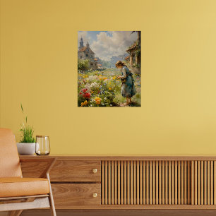 Countryside Landscape with Flowers and a Girl   Canvas Print