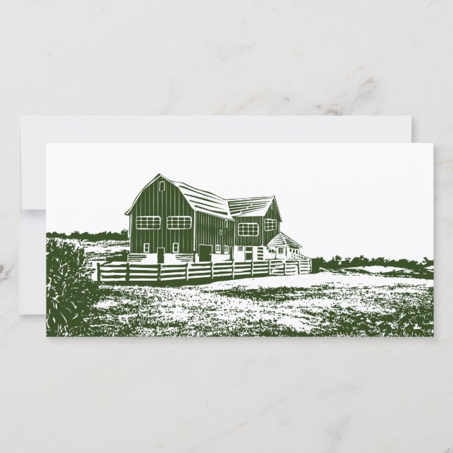 Countryside landscape woodcut style farm house (Front)