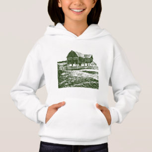 Countryside landscape woodcut style farm house