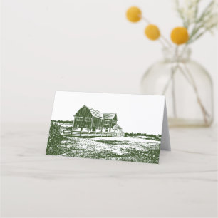Countryside landscape woodcut style farm house appointment card