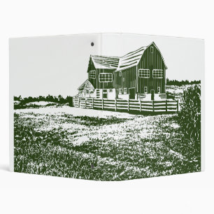 Countryside landscape woodcut style farm house binder