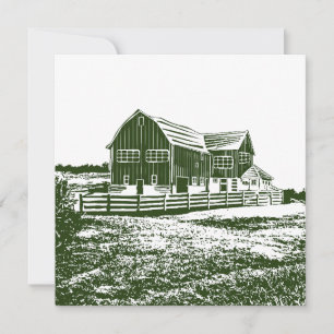 Countryside landscape woodcut style farm house card