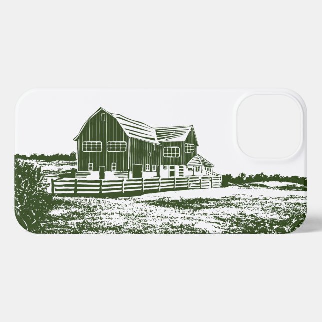 Countryside landscape woodcut style farm house iPhone case (Back Horizontal)