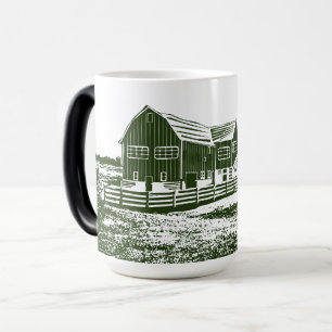 Countryside landscape woodcut style farm house magic mug