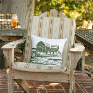 Countryside landscape woodcut style farm house outdoor pillow