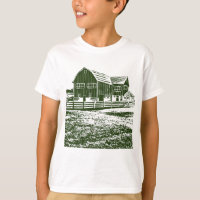 Countryside landscape woodcut style farm house