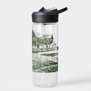 Countryside landscape woodcut style farm house water bottle