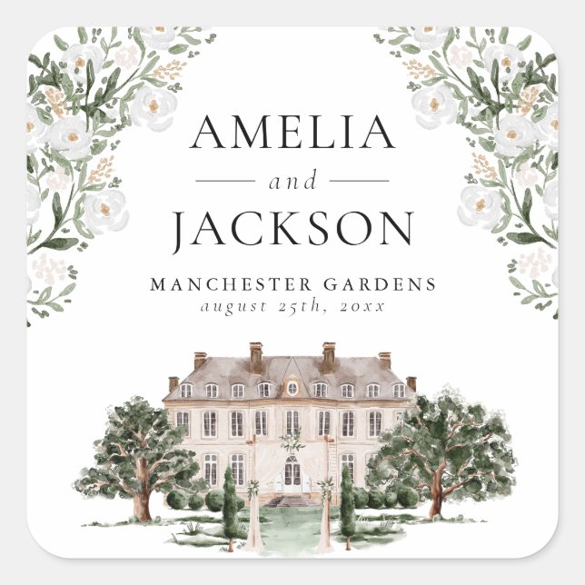 Countryside Manor Wedding Square Sticker (Front)
